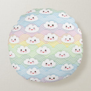 Süße farbenfrohe Pastell-Kawaii-Wolken Muster Rundes Kissen