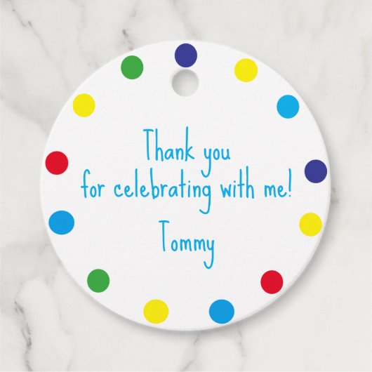 Süße farbenfrohe Punkte Kinder Danke Geschenkanhänger (Vorderseite)