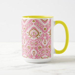 Süße, farbenfrohe rosa und goldene Ikat-Stammesmus Tasse