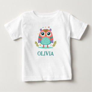 Süße farbenfrohe skurrile Baby-Eule Baby T-shirt