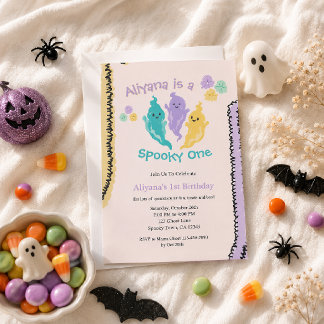 Süße farbenfrohe spukige erste Halloween-Geburtsta Einladung