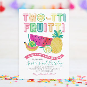 Süße farbenfrohe Twotti-Fruitti-Geburtstags-Einlad Einladung