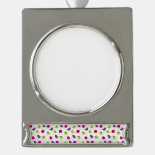 Süße farbenfrohe Vögel Banner-Ornament Silber
