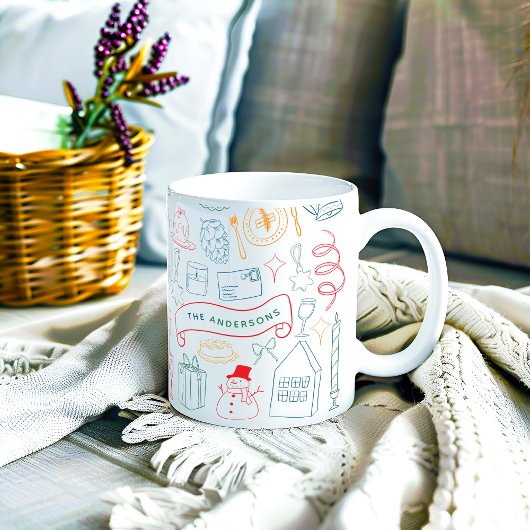 Süße farbenfrohe Weihnachts-Doodle Kaffeetasse