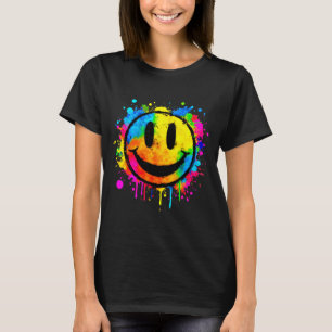 Süße Farbspritzer Glückliches Lächeln Gesicht 70er T-Shirt