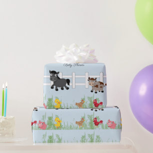 Süße Farm-Baby-Party, BlauBenutzerdefiniert Geschenkpapier