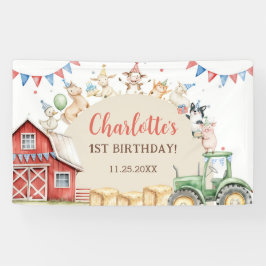 Süße Farmtiere auf dem Bauernhof zur 1. Geburtstag Banner