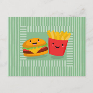Süße Fast-Food-Hamburger-Pommes Postkarte