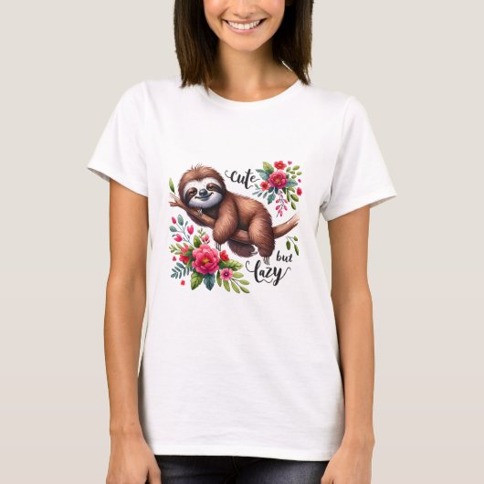Süße faule Faultier Blumen T-Shirt (Vorderseite)