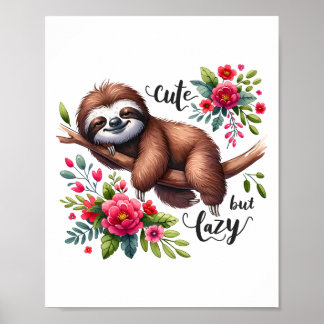 Süße faule Faultierblumen Poster