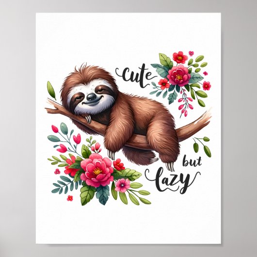 Süße faule Faultierblumen Poster (Vorne)