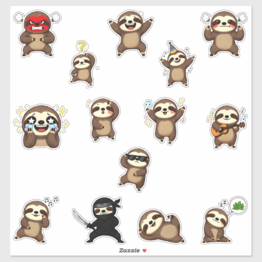 Süße Faultier-Charakter-Sticker-Pack Emojis Aufkleber (Blatt)