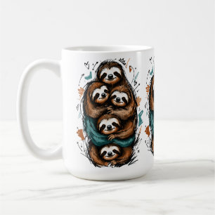 Süße Faultier-Familien-Stapel – Lustige Handzeichn Kaffeetasse