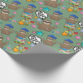 Süße Faultier-Grün-Muster-Baby-Shower-Geburtstag Geschenkpapier (Ecke)