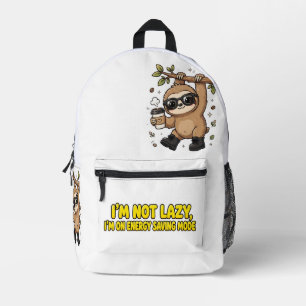 Süße Faultier "Ich bin nicht faul, ich bin im Ener Bedruckter Rucksack
