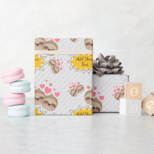 Süße Faultier-Muster-Baby-Party mit rosa Herzen Geschenkpapier