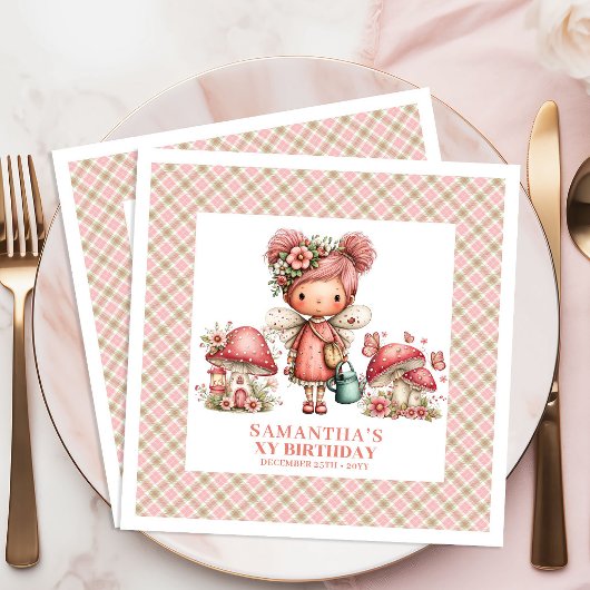 Süße Fee 1. Geburtstag Whimsical Rosa Papier Serviette