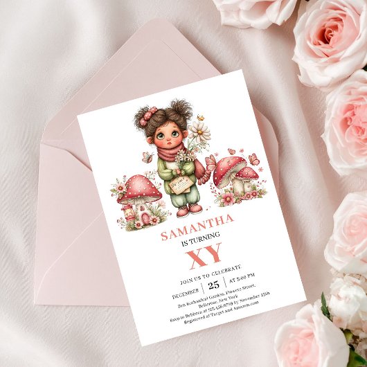 Süße Fee 2. Geburtstag Einladung mit rosa Blumen