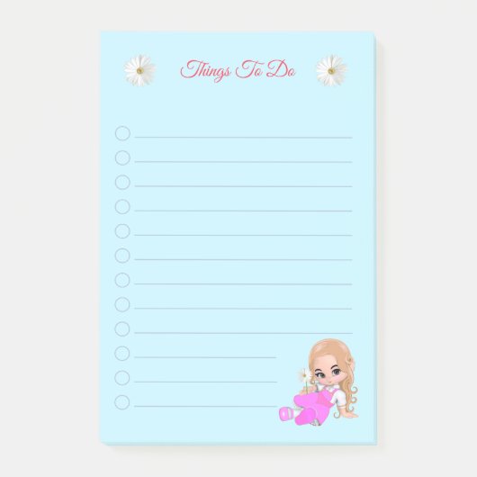 Süße Fee & Gänseblümchen auf Hellblau Post-it Klebezettel (Vorderseite)