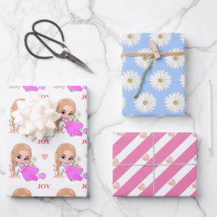 Süße Fee, rosa Herz und Gänseblümchen Geschenkpapier Set