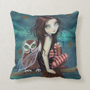 Süße Fee und Eule Fantasy Art Kissen
