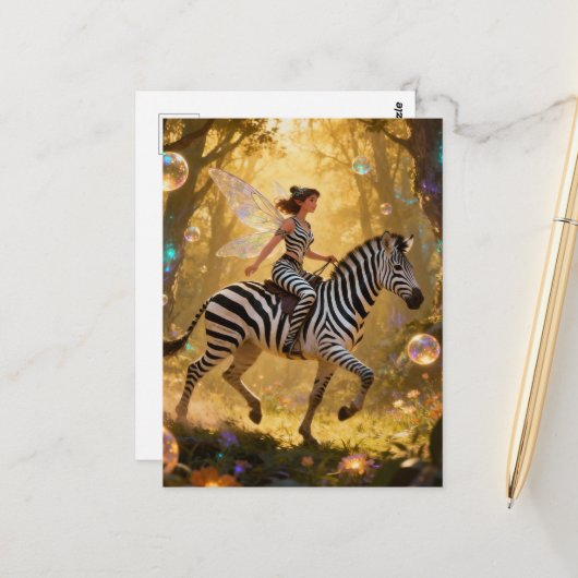 Süße Fee und ihr Zebra Postkarte (Vorderseite/Rückseite Beispiel)
