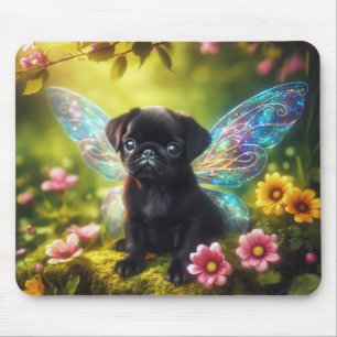 Süße Feen-Mops im blühenden Garten-Mauspad Mousepad
