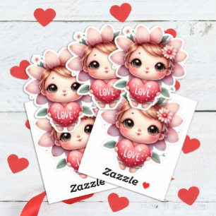 Süße Feen-Pink-Rotes-Herz-Liebe Valentinstag Aufkleber