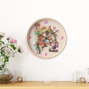 Süße Feen- und Gnom-Uhr für die Wand Uhr