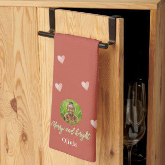 Süße Feiertags-Rosa-Herz-Handbemalung Geschirrtuch