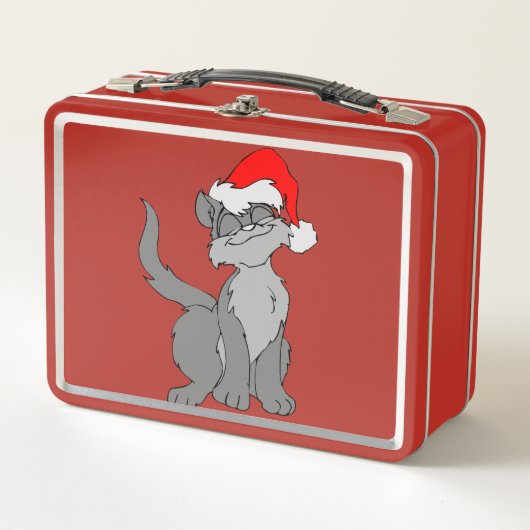 Süße Feiertagskatze Metall Lunch Box (Vorderseite)