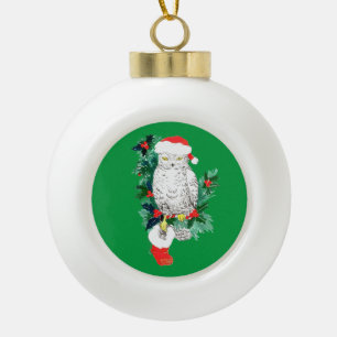 Süße festliche Weihnachts-Eule-Socke und Baum Keramik Kugel-Ornament