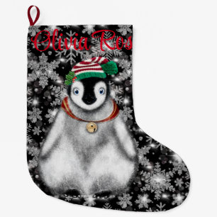 Süße festliche Weihnachts-Pinguin Glitter-Schneefl Großer Weihnachtsstrumpf
