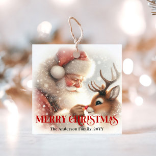 Süße festliche Weihnachtsmann- und Rudolph-Geschen Geschenkanhänger