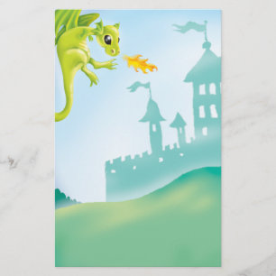 süße feurige Drache und Burg Szene Briefpapier