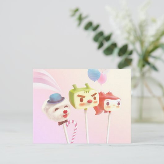 Süße Figur Cake Pops Ankündigungspostkarte (Stehend Vorderseite)