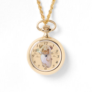 süße Figur zeichn von Hunden, die braunen Mops s Armbanduhr