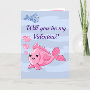 Süße Fisch Valentinstag Grußkarte zum Falten Karte