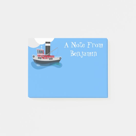 Süße Fischerboot-Cartoon-Illustration Post-it Klebezettel (Vorderseite)