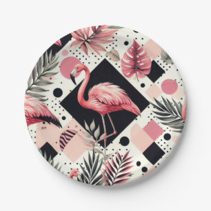 Süße Flamingo-Geometrie Pappteller