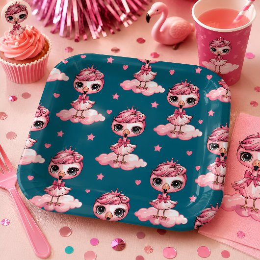 Süße Flamingo Prinzessin Pappteller