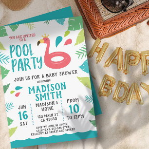 Süße Flamingo-Tropen-Poolparty-Baby- Shower Einladung
