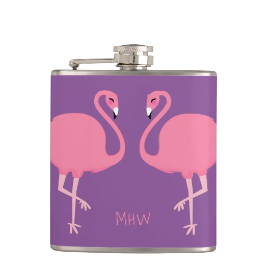 Süße Flamingos individuell monogrammierte Flasche Flachmann (Vorderseite)