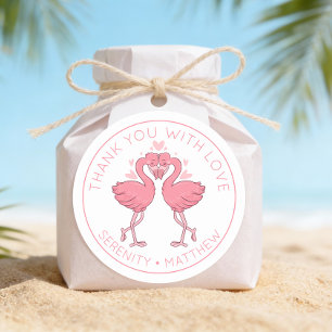 Süße Flamingos Tropische Strandhochzeit Danke Runder Aufkleber