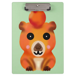 Süße, flauschige Capybara mit Orange   Kawaii Tier Klemmbrett