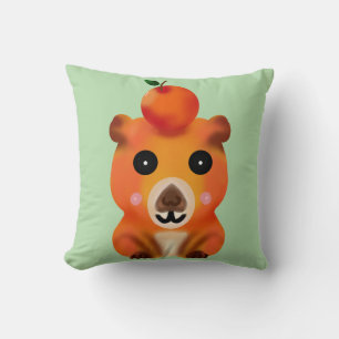 Süße flauschige Capybara mit Orange   Kawaii Tierk Kissen