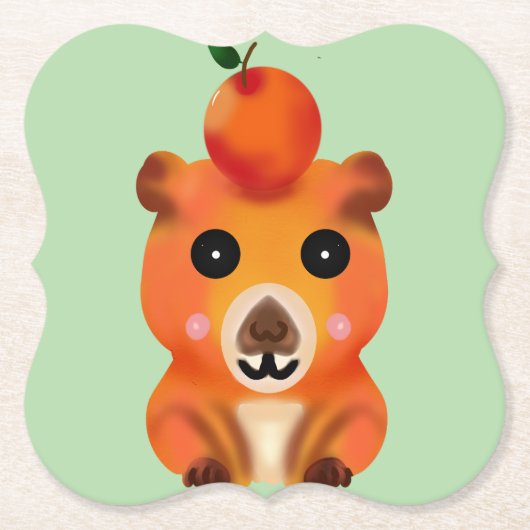 Süße flauschige Capybara mit Orange | Kawaii Tierk Untersetzer (Vorderseite)