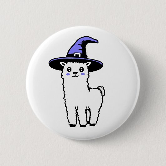 Süße flauschige Halloween-Lama mit lila Hexenhut Button (Vorderseite)