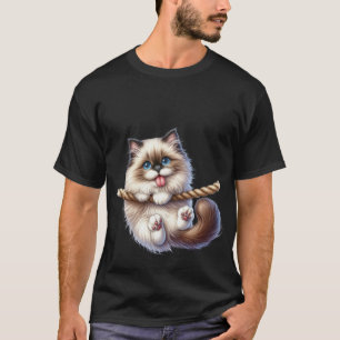 Süße flauschige Katze hängt an einem Seil - Spiele T-Shirt