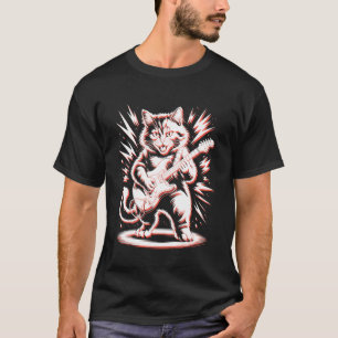 Süße flauschige Katze spielt elektrische Gitarre R T-Shirt